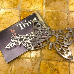 Vintage Leonard Silverplated Butterfly Shaped Trivet - Made in Italy, 1980